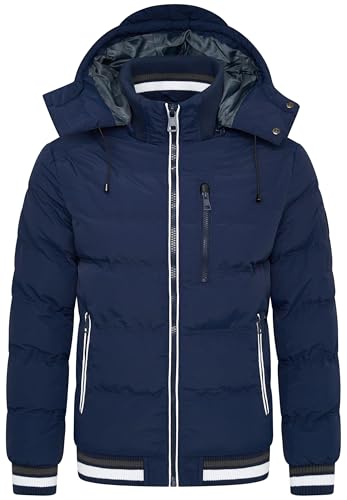 behype. Herren warme Winterjacke mit abnehmbarer Kapuze Kurze Steppjacke Outdoorjacke Jacket Puffer-Jacke OR_1214-Navy-Grey-XL von behype.