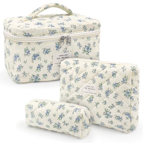 beifon 3er Set Kosmetiktasche Kulturtasche Damen mit Blumenmuster, Kulturbeutel Make Up Tasche, Tragbare Schminktasche Makeup Bag Waschtasche Groß Frauen Mädchen für Alltag und Reisen von beifon