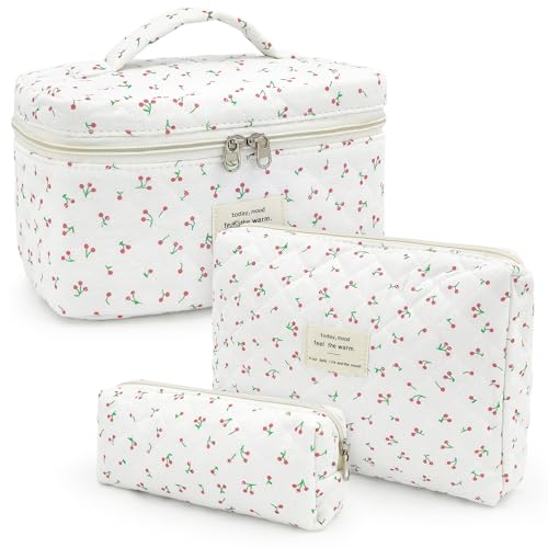 beifon 3er Set Kosmetiktasche Kulturtasche Damen mit Blumenmuster, Kulturbeutel Make Up Tasche, Tragbare Schminktasche Makeup Bag Waschtasche Groß Frauen Mädchen für Alltag und Reisen von beifon