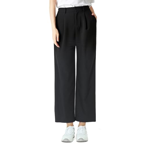 beifon Anzughose Damen High Waist Weites Bein, Hosen Damen Locker Palazzo Stoffhose Gerade Pants Elegant mit Taschen Reißverschluss Gummibund Für Büro Geschäft Alltag(S) von beifon