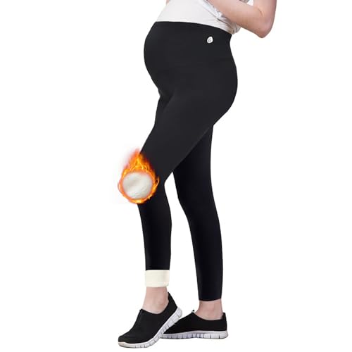 beifon Damen Umstandsleggings Thermo Winter, High Waist Thermo Leggings Damen Gefüttert Umstandsmode Blickdicht Umstandshose Schwangerschaftsleggings für Zuhause Yoga Sport von beifon