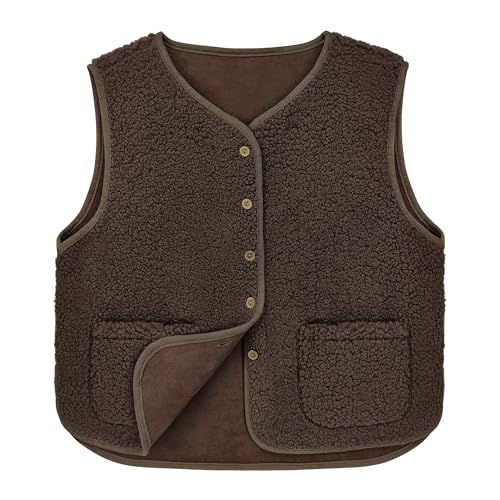 beifon Teddy Fleece Weste Damen Herbst Winter Warm, Ärmellos Fellweste Damen Einfarbig V-Ausschnitt Knöpfen Fleeceweste aus Teddyfell, Fell Weste Kurz Plüschweste Teddyweste Outwear Thermoweste von beifon