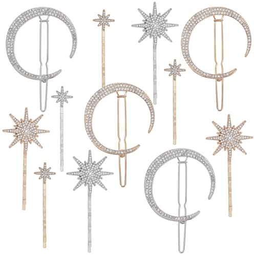 beinkmake 12 Stück Stern Mond Haarspangen Pins Haarspangen Elegant Metall Haarspangen Strass Haarnadel für Frauen Mädchen Haarstyling-Zubehör beinkmake 12 Stück Stern Mond Haarspangen Pins Haarspangen Elegant Metall Haarspangen Strass Haarnadel für Frauen Mädchen Haarstyling-Zubehör von beinkmake