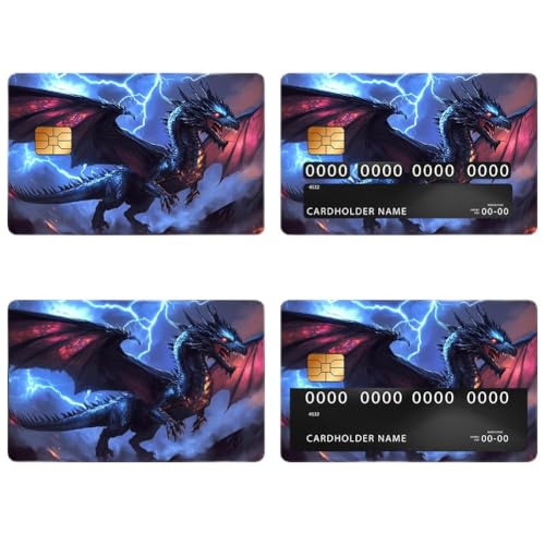 beinkmake 4 Stück Coole Kreditkarten-Aufkleber Dragon Debitkartenhülle Lightning für Transportzahlungen Schutz für Bankkarten abnehmbar blasenfrei wasserdicht schlank von beinkmake