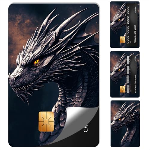 beinkmake 4 Stück Kreditkartenaufkleber mit schwarzem Drachen Coole Debitkartenhülle für Transport Zahlung Bank Schlüsselkartenschutz abnehmbar blasenfrei wasserdicht schlank von beinkmake