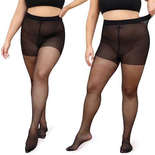 beister Plus Größe Frauen Strumpfhosen, 2 Paar 20D undurchsichtig hohe Taille Strumpfhosen, feste Farbe Hoch tailliert weiche Strümpfe von beister