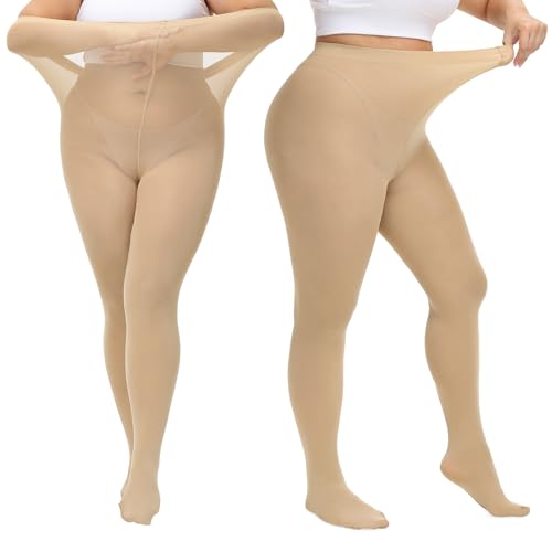 beister Plus Größe Frauen Strumpfhosen, 2 Paar 70D undurchsichtig hohe Taille Strumpfhosen, feste Farbe weiche Strümpfe von beister