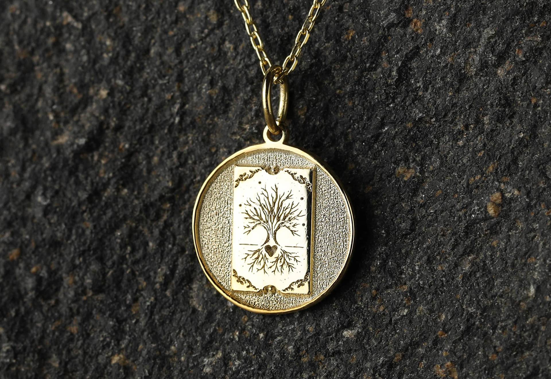 14K Gold Herz Des Baumes Halskette, Personalisierte Baum Lebens Anhänger, Esoterik Stammbaum Geschenk Für Mutter, Oma von bejewelike