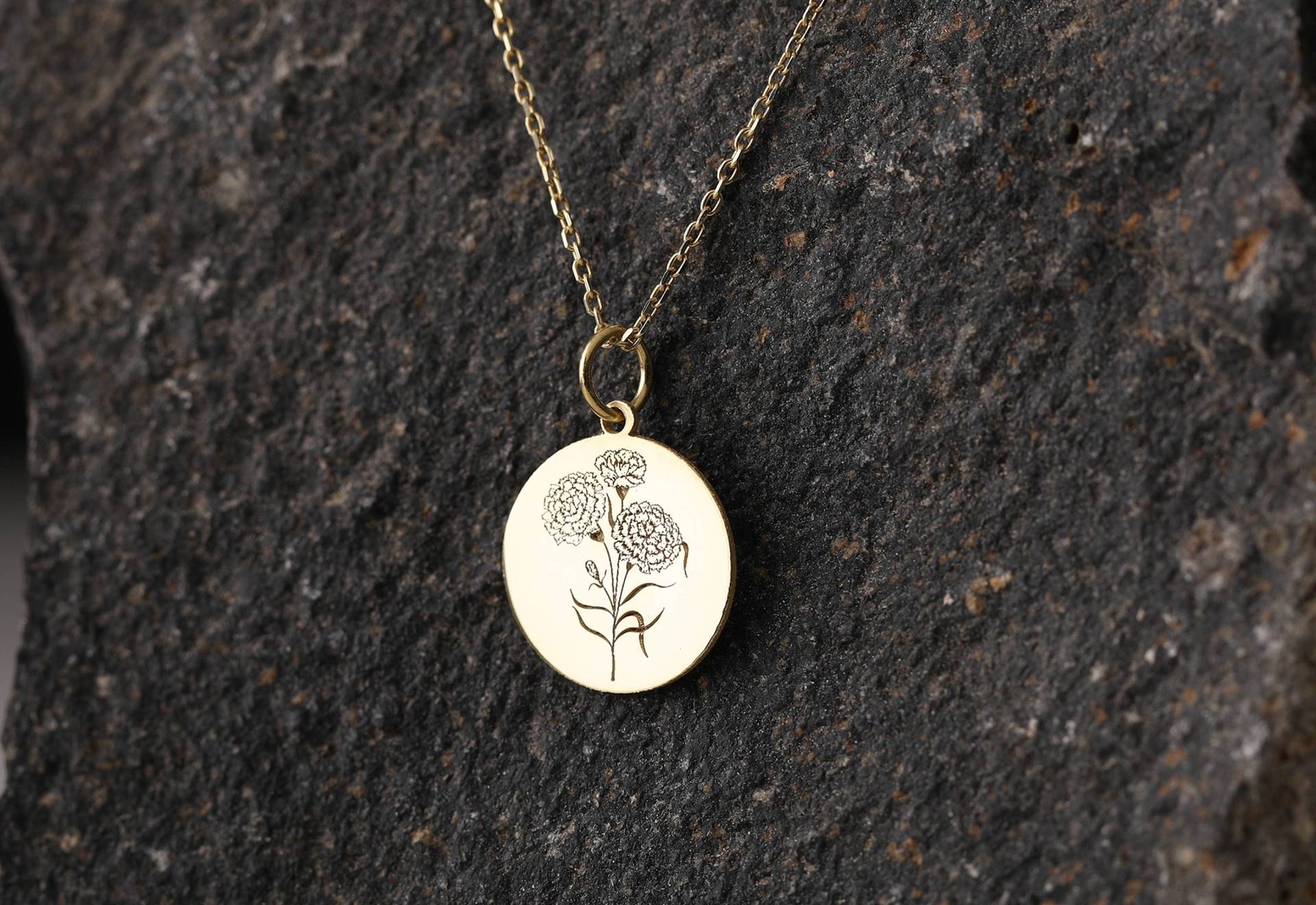 14K Gold Nelke Blume Halskette, Personalisierte Anhänger, Zierliche Charm Schmuck, Januar Geburt Custom 14K Gold Nelke Blume Halskette, Personalisierte Anhänger, Zierliche Charm Schmuck, Januar Geburt Custom von bejewelike