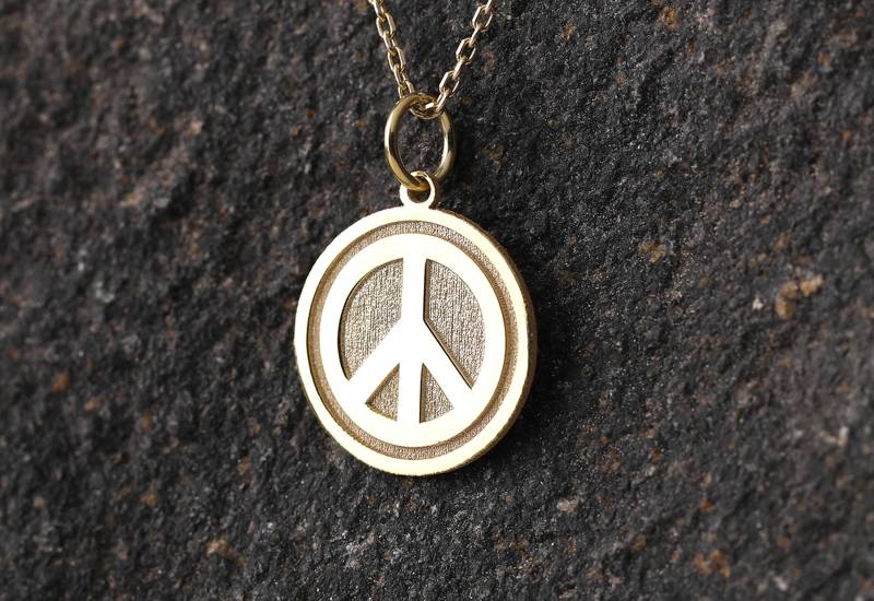 14K Gold Peace Zeichen Halskette, Personalisierte Frieden Anhänger, Zierliche Beste Freundin Geschenk, Symbol Schmuck, Welt Charme von bejewelike