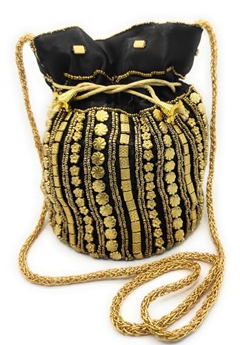 belelle HIndu Bonbontasche | Damentasche | Damentaschen | Partytaschen | Handtasche für Damen | Goldene Handtasche | Umhängetasche Damen | Stofftasche | Hochzeitstasche, schwarz von belelle