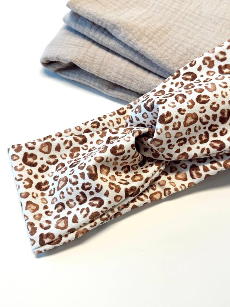 stirnband Leopard | Leo Haarband Für Kinder Und Erwachsene Jersey Braun von bellanovagermany