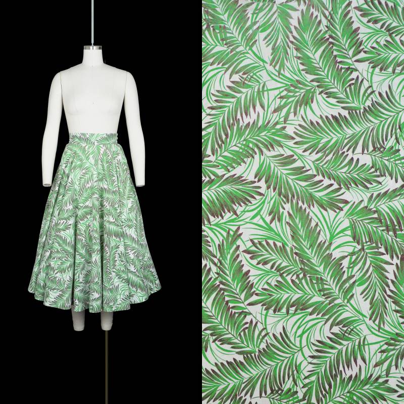Vintage 50Er Jahre Rock Mit Blätter-Print - Farnmuster Botanisch Hohe Taille Baumwolle Extra Klein 64 25 In von bellofbow