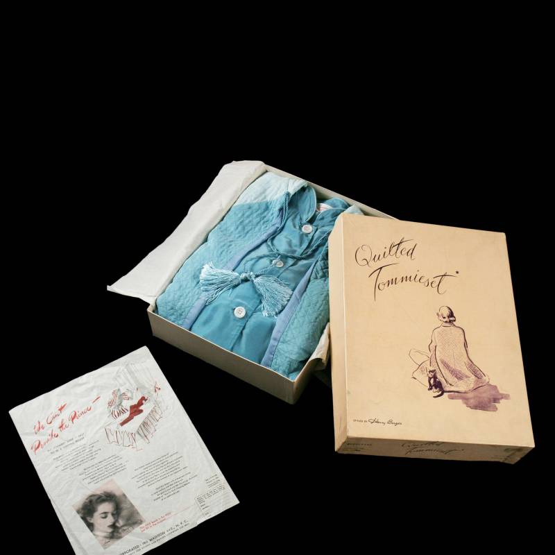 Vintage 1950Er Jahre Pyjama Set - Button Up Blouse Pants Blue Quilted Jacket Deadstock Original Box 34 Small/Medium von bellofbow