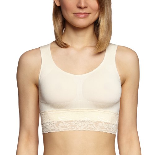 belly cloud Damen Unterhemd NA, figurformender Bustier mit Spitze, Gr. M, Elfenbein (champagner) von belly cloud