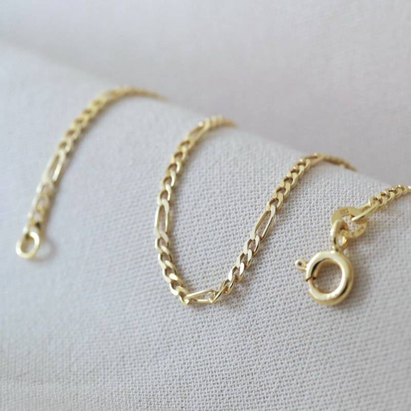 Armband - Figaro Diamantiert, 333 Gold, 18cm Lang von bellybirdjewellery