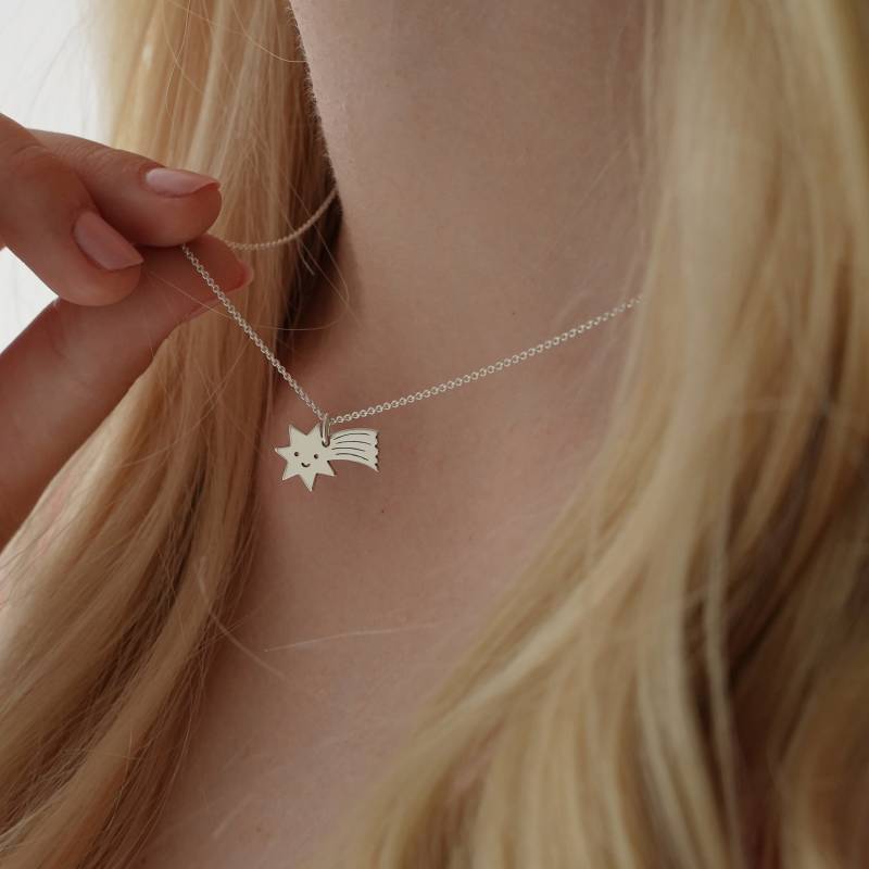 Kette - Kleine Sternschnuppe, Silber, Filigrane Kette, Besonderes Geschenk Für Sie, Zarte Silberkette, Süßer Kettenanhänger, Himmelskörper von bellybirdjewellery