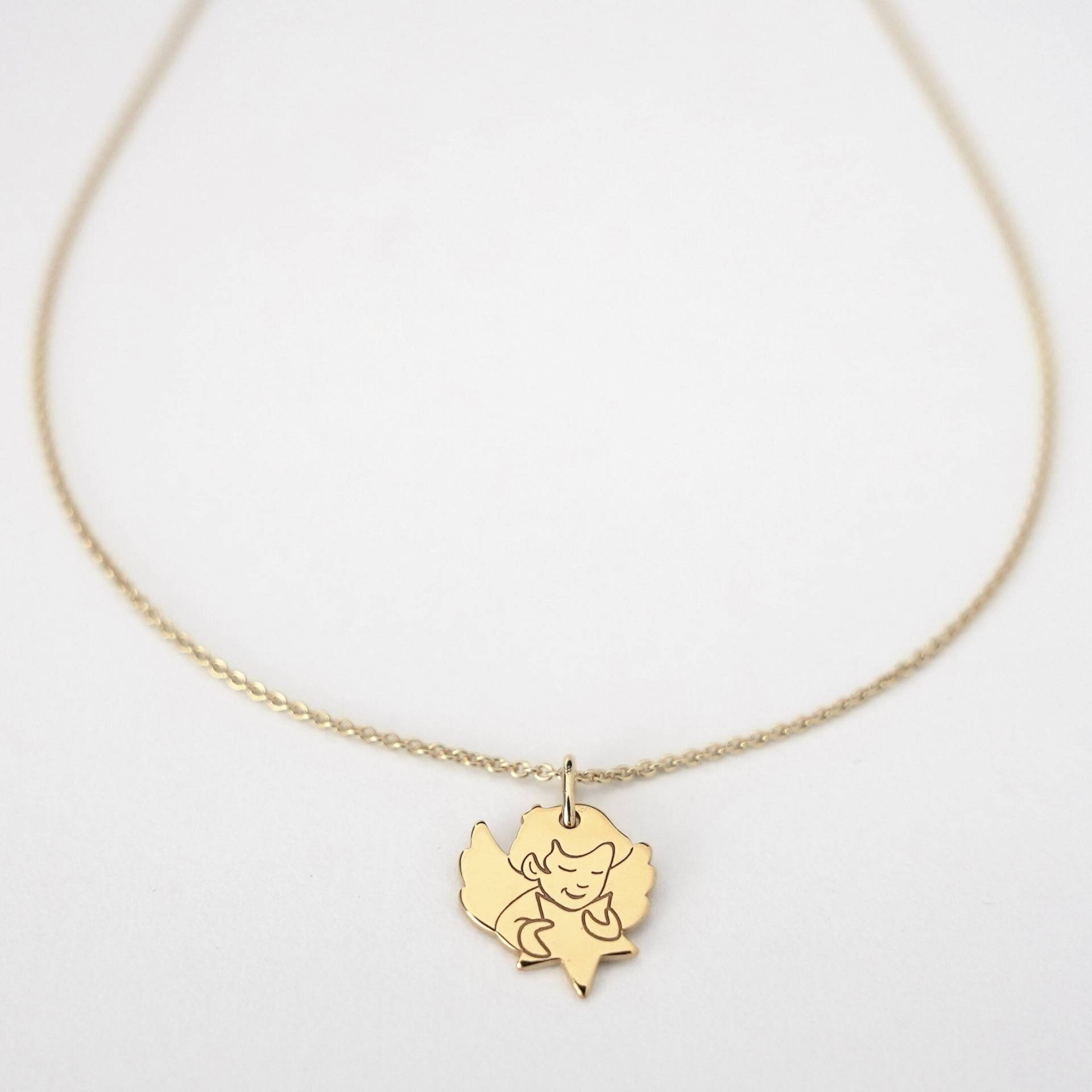 Kinderkette - Kleiner Schutzengel Mit Stern, Silber Verg., Besondere Geschenkidee, Taufe, Zierliche Silberkette Zur Kommunion, Symbolkette Kinderkette - Kleiner Schutzengel Mit Stern, Silber Verg., Besondere Geschenkidee, Taufe, Zierliche Silberkette Zur Kommunion, Symbolkette von bellybirdjewellery