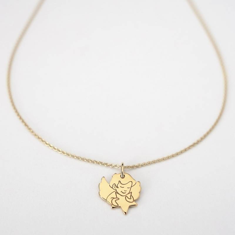 Kinderkette - Kleiner Schutzengel Mit Stern, Silber Verg., Besondere Geschenkidee, Taufe, Zierliche Silberkette Zur Kommunion, Symbolkette von bellybirdjewellery