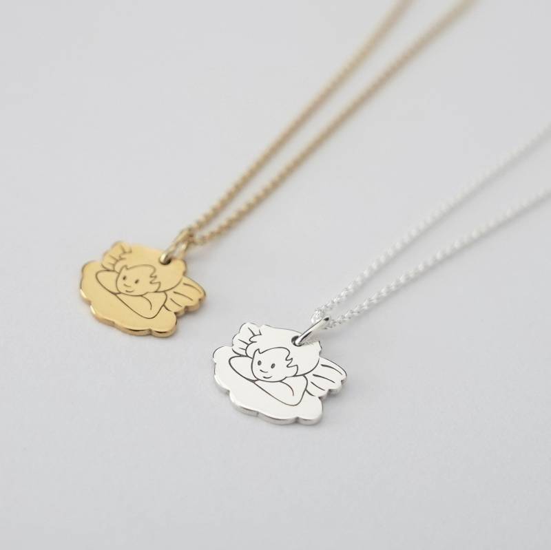 Kinderkette - Kleiner Schutzengel Wolke, 925 Silber, Geschenk Zur Taufe, Filigrane Silberkette, Geburt, Süßer Kinderschmuck von bellybirdjewellery