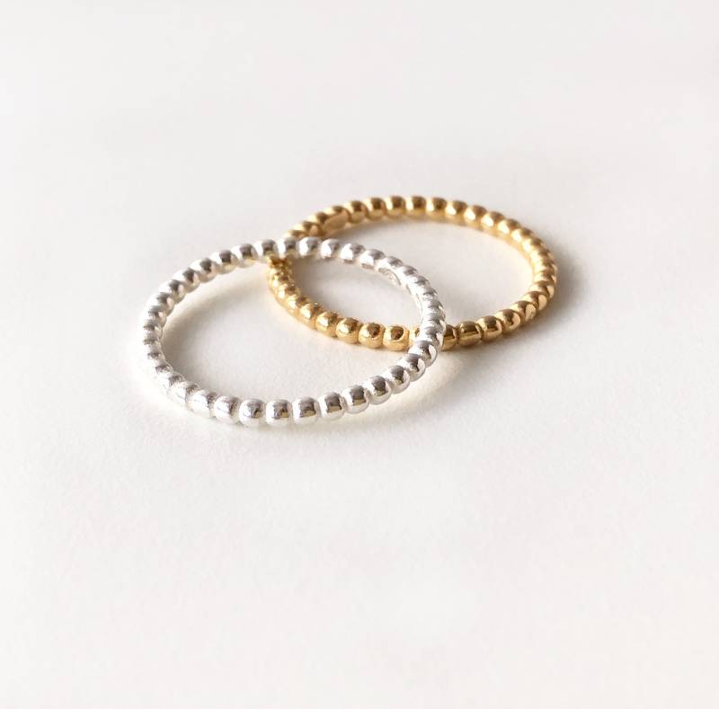 Ring - Perldraht Ring, 925 Silber Vergoldet, 1, 8mm Feiner Silberringing, Geschenk Für Sie, Kugelring, Besonderer Hochzeitsschmuck von bellybirdjewellery