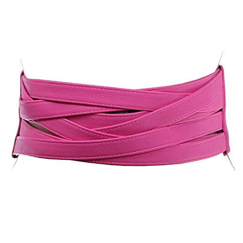 10,2 cm Damen Hohe Taille Nicht-Leder Mode Breit Geflochten Stretch Gürtel - Pink - L/XL:97/104 cm von beltiscool