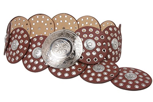 Damen 3 1/2" (90mm) breit Boho Disc Concho Leder Gürtel Gr. XXL-129 cm, hautfarben von beltiscool