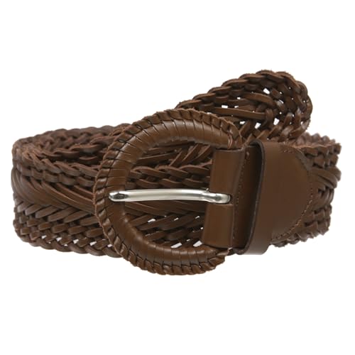 Damen 5,1 cm breiter geflochtener gewebter runder Ledergürtel, kaffeebraun, L/XL - 40" von beltiscool