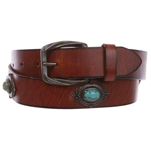 Damen Western Antik Kupfer Concho Türkis Stein Nieten Leder Gürtel - Braun - L-91/99 cm von beltiscool