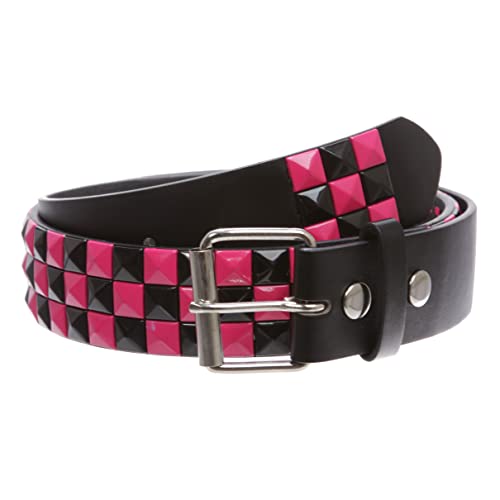 Snap On 1 1/2" Fuchsia & Black Checkerboard Punk Rock Studded Belt Size: L 38-40 Color: Black von beltiscool
