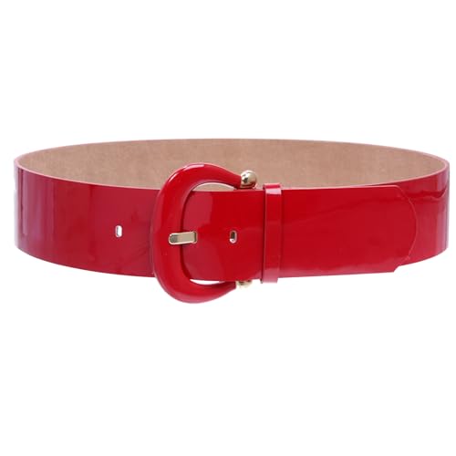 beltiscool Damen Gürtel Breit Hohe Taille Hufeisen Schnalle Breit Lack Leder Gürtel, Dunkelrot, M-34" von beltiscool
