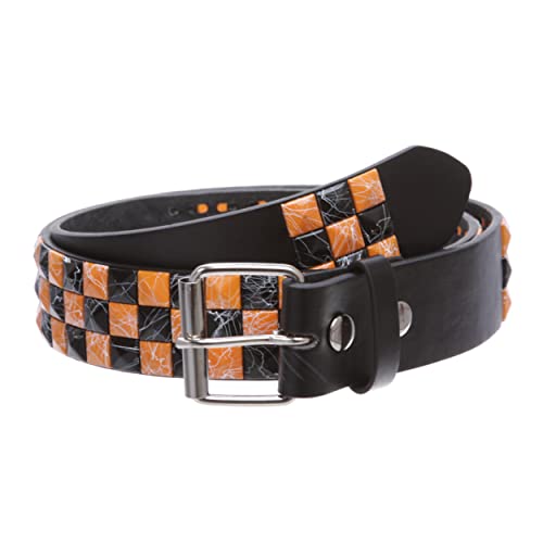 beltiscool Gürtel mit Nieten zum Aufstecken, 38 mm, Schachbrettmuster, Punkrock, mit Nieten, orange / schwarz, XL 39"-41" von beltiscool