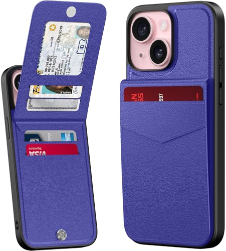 Bemal Schutzhülle für iPhone 13, integrierter Kartenhalter, RFID-Blockierung, PU-Leder, Ständer, Magnetverschluss, langlebig, stoßfest, für Damen und Herren, Blau von bemal