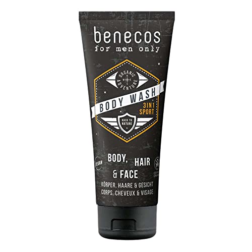benecos for men only Naturkosmetik - 3in1 Sport Duschgel für Körper, (Bart-) Haar und Gesicht - vegan - derm. getestet von benecos