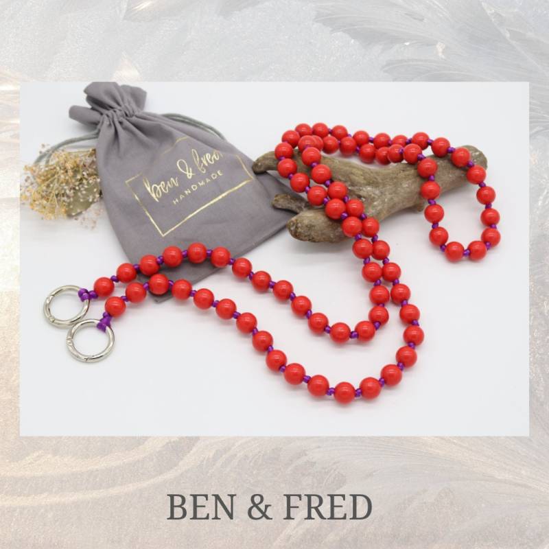 Lange Handykette, Große Rotorangene Holzperlen in 12 Mm, Geknotet , Versilberte Oder Vergoldete Karabiner, Längenauswahl von benundfredh2