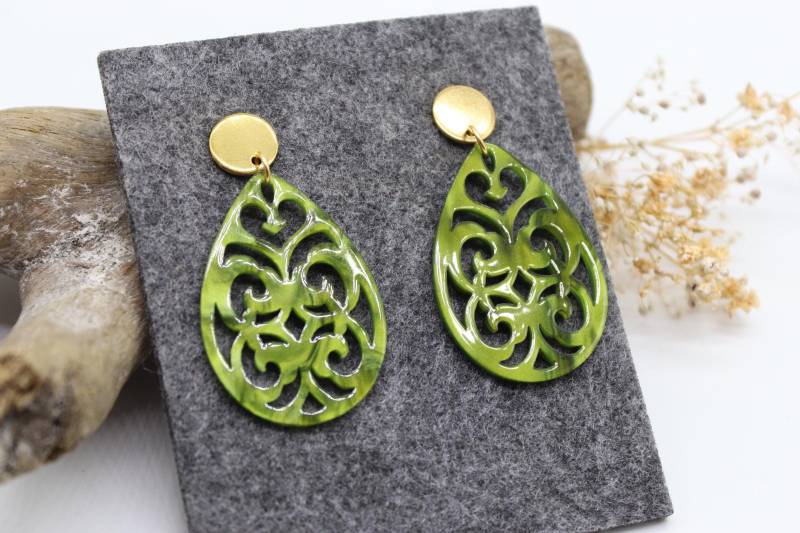 Resin Ohrringe, Ohrhänger Barock, Ornament, Grün, Tropfen Resin Ohrringe, Ohrhänger Barock, Ornament, Grün, Tropfen von benundfredh2