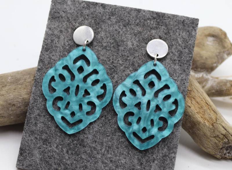Resin Ohrringe, Petrol Marmoriert Ohrhänger Barock, Ornament von benundfredh2