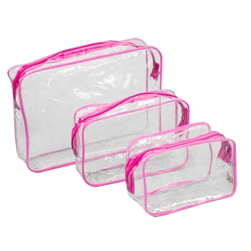 bephible Doppelschichtige PVC-Kulturbeutel, transparente Aufbewahrungsbeutel für Kosmetik, 3 Stück/Set, transparentes Kosmetiktaschen-Set, wasserdicht, tragbar, Make-up-Organizer, rot von bephible