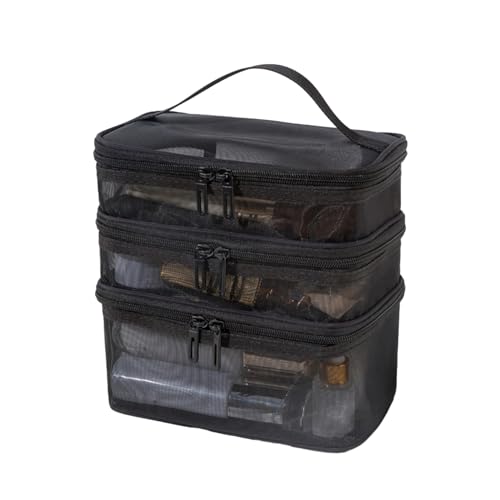 bephible Transparente Reise-Kosmetiktasche, mehrschichtige Netztasche mit sichtbarem Reißverschluss, Griff, tragbarer Make-up-Organizer für klassifizierte Organisation, groß, Schwarz von bephible