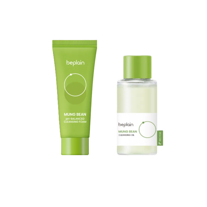 beplain - Mung Bean Cleansing Oil + Cleansing Foam Travel Set von beplain