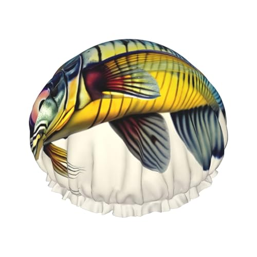 Doppellagige wasserdichte Duschhaube für Frauen – perfekt für langes Haar, sorgt für Haarschutz mit Stil Fly Yellow Fish von berbo