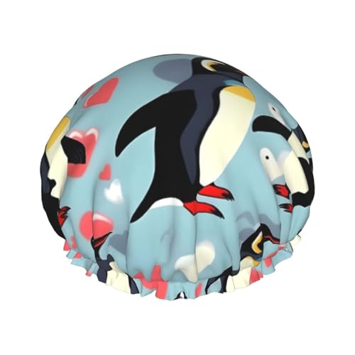 Doppellagige wasserdichte Duschhaube für Frauen – perfekt für langes Haar, sorgt für Haarschutz mit Stil I Love Penguins von berbo