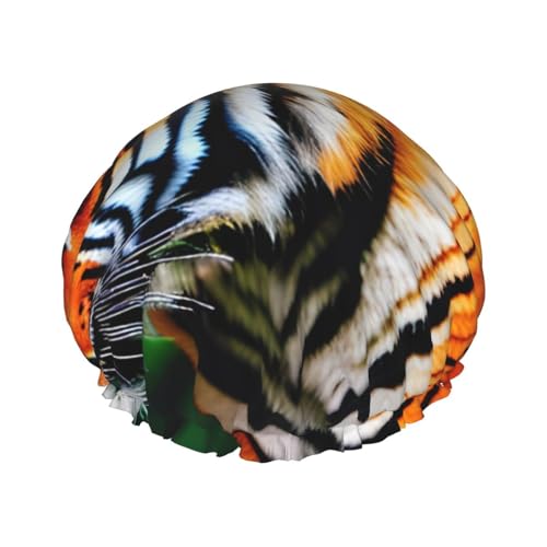 Doppellagige wasserdichte Duschhaube für Frauen – perfekt für langes Haar, sorgt für Haarschutz mit Stil Tiger Streifen Orange Muster von berbo