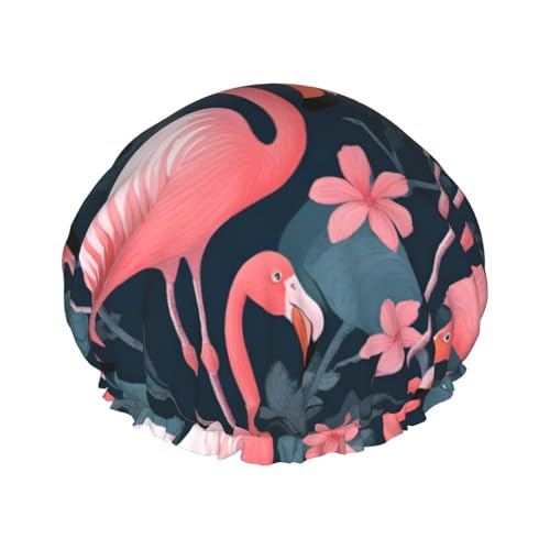 Doppellagige wasserdichte Duschhaube für Frauen – perfekt für langes Haar, sorgt für Haarschutz mit Stil rosa Flamingos von berbo