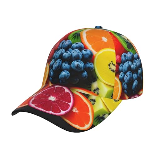 Trendige und klassische Baseballkappe, Motiv: Obst-Regenbogen, verstellbar, für den Alltag und Outdoor-Aktivitäten, ideal für Teenager, Schwarz, Einheitsgr��e von berbo