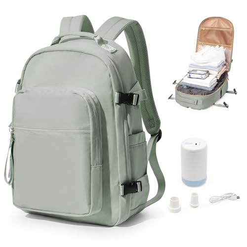 bergsalz Vakuum Rucksack,Airbag Rucksack Handgepäck Flugzeug,Easyjet Handgepäck 45x36x20,Vakuum Reiserucksack Mit Vakuumsystem Damen Herren Grau Grün von bergsalz