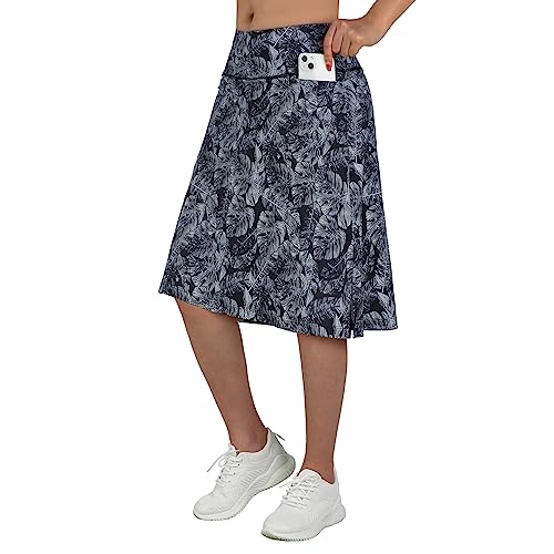 BEROY Damen Midi-Länge Skorts Röcke mit 3 Taschen Bescheidene Röcke Damen 61 cm Knielang Skort, Grau-weißes Blatt, X-Groß von beroy