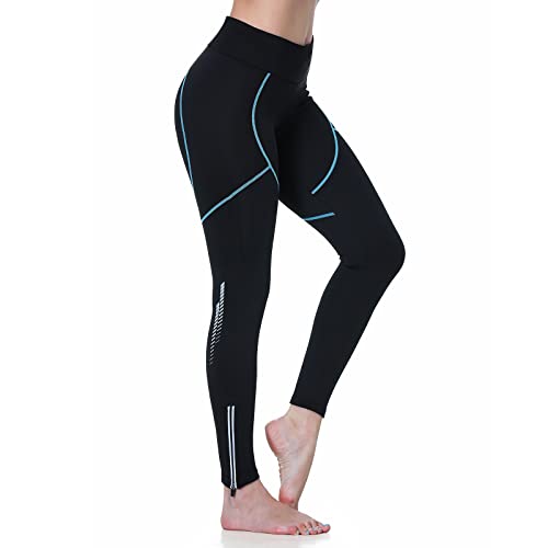 Fahrradhose Damen Lang Winter Thermo Radlerhose Damen Gepolstert Lang Elastische Schnell Trocknend Blau 2XL von beroy