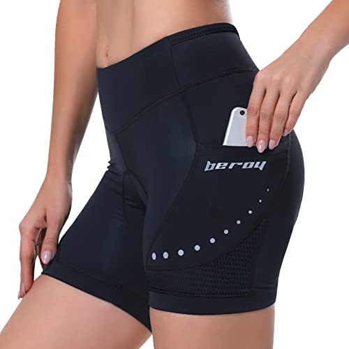 Fahrradhose für Damen, mit Taschen, 4D-Gel-gepolstert, 12,7 cm, Radfahren, Spinning-Shorts, Mountainbike, Rennrad-Shorts, 13schwarz, Mittel von beroy