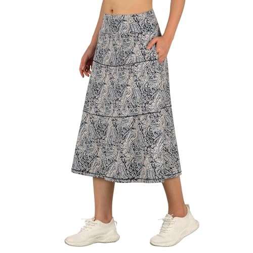 Maxiröcke für Damen, lange Skorts, Röcke, gestufter Maxirock für Damen, Boho-Skorts, Khaki Blumenmuster, X-Groß von beroy